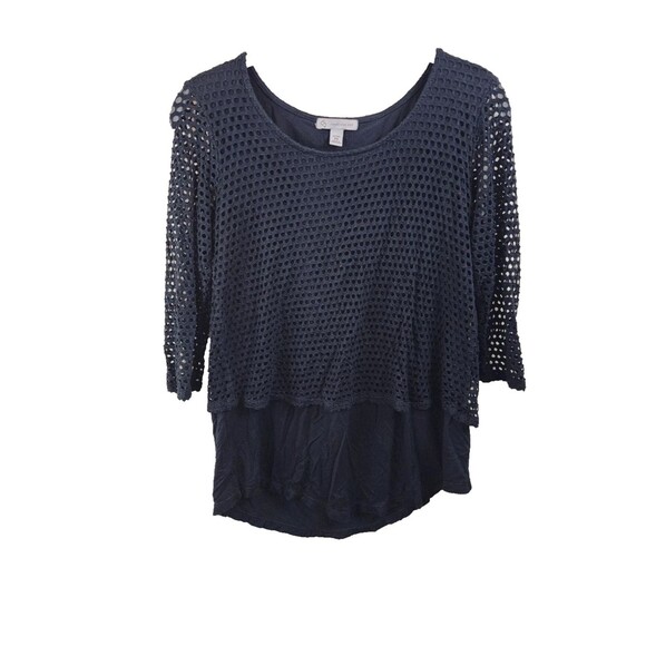 DB Established 1962 Petite Womens SP Black Netted 3/4 Sleeve Goth Grunge Top - Picture 1 of 6